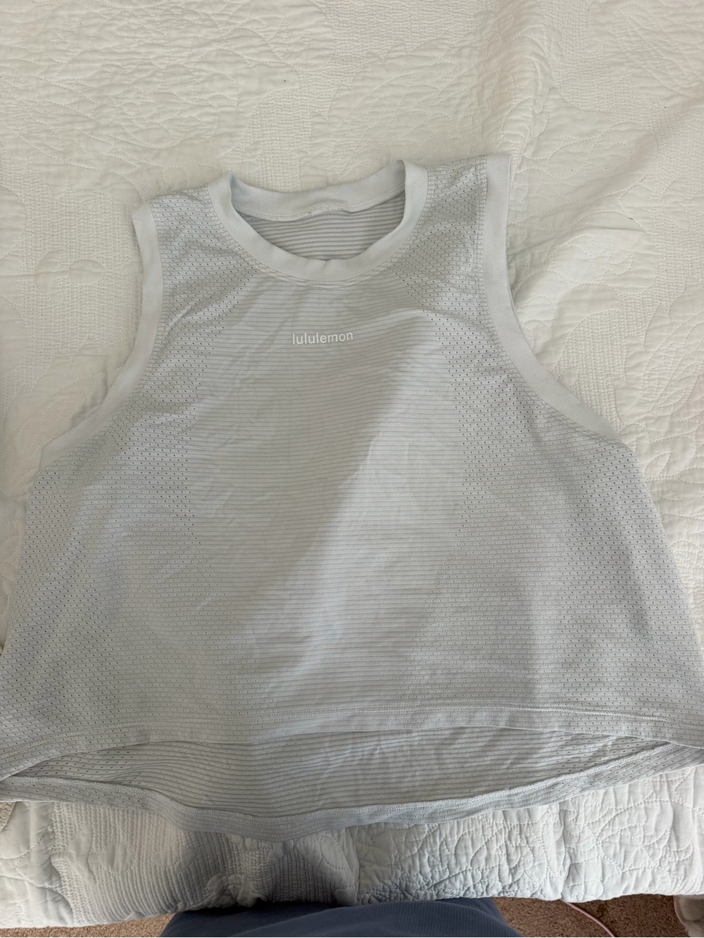 lululemon athletica Light Gray White Mesh Athletic Tank Top